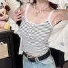 Camisola de Verano a Rayas con Encaje y Botones para Mujer, Todo en Uno Transpirable y Cómodo, Hermoso Top Básico de Espalda con Almohadillas para el Busto