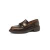 Mocassins de couro genuíno com fivela dourada pequena estilo universitário por dentro e por fora 2024 primavera novos sapatos de couro de vaca com sola grossa e salto médio grosso para mulheres