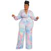 N7612 Moda Outono Nova Europeia e Americana Transfronteiriça Feminina Estampada Cadarço Gola Camisa Calças Street Casual Terno
