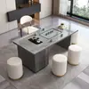 Conjunto de mesa de centro e cadeiras em pedra sinterizada de luxo leve, adequado para escritório, varanda ou uso doméstico; mesa de chá pequena moderna com chaleira de água integrada e estação de chá em pedra