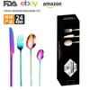 Vajilla de acero inoxidable con revestimiento de titanio de Amazon transfronterizo, juego de 24 piezas de 4 componentes, cuchillo para carne occidental, tenedor y cuchara.