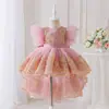 Nuevo Vestido de Cola de Golondrina para Niñas Estilo Europeo y Americano de Amazon con Mangas Cortas Voladoras y Falda Larga Bordada para Niños Mayores, Atuendo de Cumpleaños para Niños