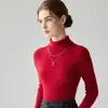 Suéter 100% Caxemira Pura Feminino Outono Inverno Gola Alta Slim Fit Camada Base Malha Cor Sólida Gola Meio Alta Pulôver Roupa para Usar por Baixo