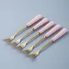 Juego Premium de Tenedor y Cuchara para Fruta con Tarro de Cerámica Martillada para Almacenamiento, Palillos para Fruta de Acero Inoxidable para el Hogar, Tenedores para Postre al por Mayor