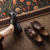 Zapatos de piel de vacuno de altura completa, estilo británico, con borlas, primavera 2025, tacón medio grueso, punta redonda, de cuero, boca profunda, de una sola capa para mujer