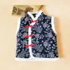 Traje Tang Infantil de Algodón con Pinza de Caballo Tela Azul Estampada Solapa Diagonal Estilo Étnico Algodón Wuzhen Otoño e Invierno Chaleco de Algodón Chino para Hombres y Mujeres