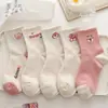 Calcetines de Otoño e Invierno para Mujer, Calcetines de Media Pantorrilla, Calcetines Japoneses para Mujer, Calcetines Largos Grises con Lazo de Angora Rojo de Cintura Media, Calcetines Calientes para Mujer