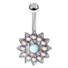Ventas Directas de Fábrica Anillo para Ombligo de Acero Inoxidable con Circonita en Forma de Rombo Joyería para Piercing de Flor de Girasol de Venta Caliente en Comercio Electrónico Transfronterizo