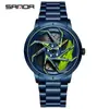 Reloj de cuarzo Sanda para hombre, moderno, sencillo, resistente al agua, creativo, hueco, de cuarzo, con rueda, electrónico.