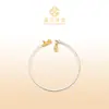 Pulseira Gato da Sorte Flor de Pessegueiro 999 Prata Pura com Detalhes em Ouro, Tira Fina Ajustável, Novo Estilo Chinês Presente Joia de Prata para Meninas