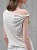 Top de punto de lino estilo Old Money, Chaleco asimétrico sin hombros para mujer, Blusa de algodón y lino de verano sin mangas con hombro retorcido