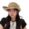 Novo Chapéu de Cowboy Ocidental Retrô para Mulheres, Proteção Solar de Verão, Chapéu de Pescador de Aba Larga, Versátil, Chapéu de Pescador Emagrecedor, Moderno