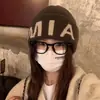 Gorro Grueso Estilo Japonés Gris para Mujer, Moda Callejera de Invierno, Gorro de Punto Estilo Perezoso, Adelgazante, Gorro a Prueba de Frío