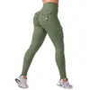 Pantalones de yoga fitness personalizados de tiro alto con bolsillo y efecto push-up en los glúteos para mujer, sin costuras, elásticos, para correr, ajustados, atléticos y de fitness