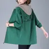 Cortavientos con Capucha de Bloques de Color Bordado Compuesto Engrosado Estilo Coreano Otoño Invierno Chaqueta para Mujer de Longitud Media Holgada Tallas Grandes Transfronteriza
