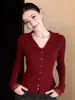 Suéter de punto con cuello de muñeca de encaje francés, manga larga, para mujer, otoño e invierno, ajuste ceñido, camiseta básica