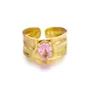 Comércio Exterior Mais Vendido Anel Aberto de Aço Inoxidável Gota d'Água Vermelha Diamante Rosa, Anel de Banda Larga de Luxo Leve de Alta Qualidade para Mulheres Venda por Atacado