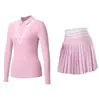 Traje Deportivo de Tenis con Cuello de Solapa, Mangas Largas, Falda Corta, Adecuado para Correr, Fitness, Yoga, Golf y Tenis, Aplicable en Múltiples Escenarios