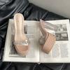 Sandalias Transparentes de Plataforma Impermeables de una Sola Línea con Pedrería para Mujer Verano Ropa de Exterior Verano 2025 Nuevas de Cristal Tacón Grueso Tacones Super Altos