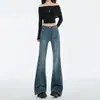 Jeans Slimming Versátiles de Tiro Bajo Estilo Retro Americano para Mujer Nuevo Estilo Petite Streetwear Versátiles de Moda Pantalones Micro-Flare