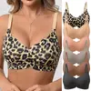 Ropa interior sexy sin costuras con estampado de leopardo, talla europea y americana, sujetador push-up inalámbrico fino, sujetador de talla grande para cruzar la frontera con cierre en la espalda