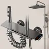 Set de alcachofa de ducha presurizada caliente y fría de cuatro funciones, aluminio espacial color gunmetal, fuente directa transfronteriza para baño del hogar, venta al por mayor de fábrica