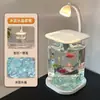 Acuario para peces betta, tanque de vidrio ultra transparente de tamaño pequeño y bajo mantenimiento, adorno de escritorio creativo para la sala de estar, iluminación decorativa, flores de seda, Qiboshi