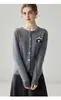 Cárdigan de mujer 100% cachemira pura nuevo jacquard cuello redondo tejido de panda suéter cálido abrigo para mujeres con estilo para ir al trabajo