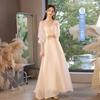 Vestido de Dama de Honor Color Champagne para Mujer, Otoño 2025 Nuevo Nicho Grupo de Hermanas Graduación Anfitrión Banquete Vestido Estilo Largo
