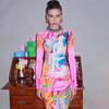 Vestido Externo Versátil de Comprimento Médio com Gola Alta, Mangas Longas, Estampado e Alta Elasticidade - Moda Outono/Inverno 2025 - Roupas Europeias e Americanas Transfronteiriças