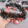 Guirnalda de cinta de decoración navideña, lazo metálico, vid verde oscuro, espumillón, suministros de decoración para fiestas navideñas
