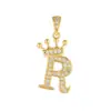 Corona de Zirconia Incrustada en Cobre Chapado en Oro Real 26 Letras Inglesas Colgante de Diamante Completo Accesorios Hechos a Mano DIY Collar Pulsera con