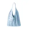 Bolso de Hombro Tejido Retro Coreano Ins con Corte de Corazón Bolso de Lana Tejido Bolso Tote Bolsa de Compras de Gran Capacidad
