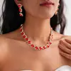 Conjunto de Dos Piezas de Pendientes Redondos y Collar Tachonados con Diamantes Estilo Europeo y Americano, Cadena para Clavícula Estilo Corte Nicho, Conjunto de Joyería para el Cuello de Lujo Ligero de Gama Alta para Mujeres