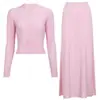 25135 Alta Calidad Punto Elástico Nuevo Otoño e Invierno Suéter de Punto de Manga Larga para Mujer Chaqueta Cardigan + Traje de Falda de Longitud Media