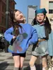 Roupa de Menina Coreana 2026 Primavera/Verão Nova Camiseta de Desenho Animado Infantil Camisa Listrada Shorts Jeans Rasgado