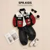 Casacos de Outono para Meninos 2026 Novo Estilo Jaqueta Patchwork Color Block Estilo Motociclista Infantil Macacão de Corrida com Gola Alta para Primavera e Outono