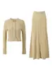 Ropa de Otoño para Mujer, Elegante Vestido Traje de Alto Nivel Estilo Chanel, Conjunto de Cárdigan de Punto Ajustado de Cuello Redondo y Falda para Mujer
