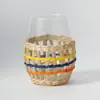 Jarrón de Vidrio Tejido de Paja Natural Transfronterizo, Vaso de Vidrio para Oficina Tejido Puramente a Mano, Juego Tejido Tricolor al por Mayor