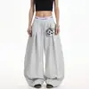 Pantalones de chándal de estilo americano, deconstruidos, plisados, con estampado de letras y pierna curva, para hombres y mujeres, con una caída fluida, adecuados para bailar, uso casual y deportes