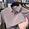 Camiseta masculina de manga curta com gola alta, novo estilo de verão, sem costura, seda gelada, fresca e fina, com gola virada, atacado