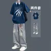Conjunto de duas peças para adolescentes: camiseta de manga curta e jeans, roupa masculina estilo americano, moda casual ins high street, leve