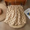 Shorts Frescos de Lunares para Mujer en Verano, Holgados Artísticos Cintura Elástica Cordón Pierna Ancha Pantalones de Cinco Cuartos, Delgados y Modernos