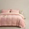 Ropa de Cama de Terciopelo de Leche Lujo Ligero Juego de Cuatro Piezas Terciopelo Coral Engrosado Felpa Sábana Funda de Almohada Funda de Edredón Juego de Cama de Tres Piezas Sábana