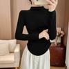 2025 Nuevo Otoño Temprano Gris Cuello Alto Medio Manga Larga Camisa Básica para Mujer con Dobladillo Asimétrico y Top Interior Plisado Tendencia
