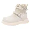 Botas Cortas Casuales de Moda para Niñas 2025 Otoño e Invierno Botas Nuevas Zapatos Dobles de Algodón Versátiles para Bebé con Botas de Cuero Cálido de Felpa