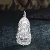 Colgante de plata pura s990 Guanyin Buda Maitreya con tallas, Bodhisattva para la seguridad del bebé, amuleto colgante, joyería de plata