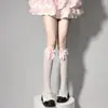 Calcetines Lolita lindos con ribete de encaje y lazo, orejas de conejo, hasta la rodilla, calcetines blancos dulces JK hasta el muslo