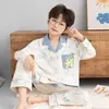 Pijama infantil para outono e inverno, imitação de algodão, de manga comprida, para meninos mais velhos, novo modelo 2026, roupa de casa para adolescentes e meninos, estilo outono