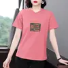 Camiseta de Verão Nova Feminina Plus Size com Manga Curta e Estampa, Fashion, Versátil, Casual, Caimento Solto, Emagrecedora, Roupa Feminina Tamanho Grande
